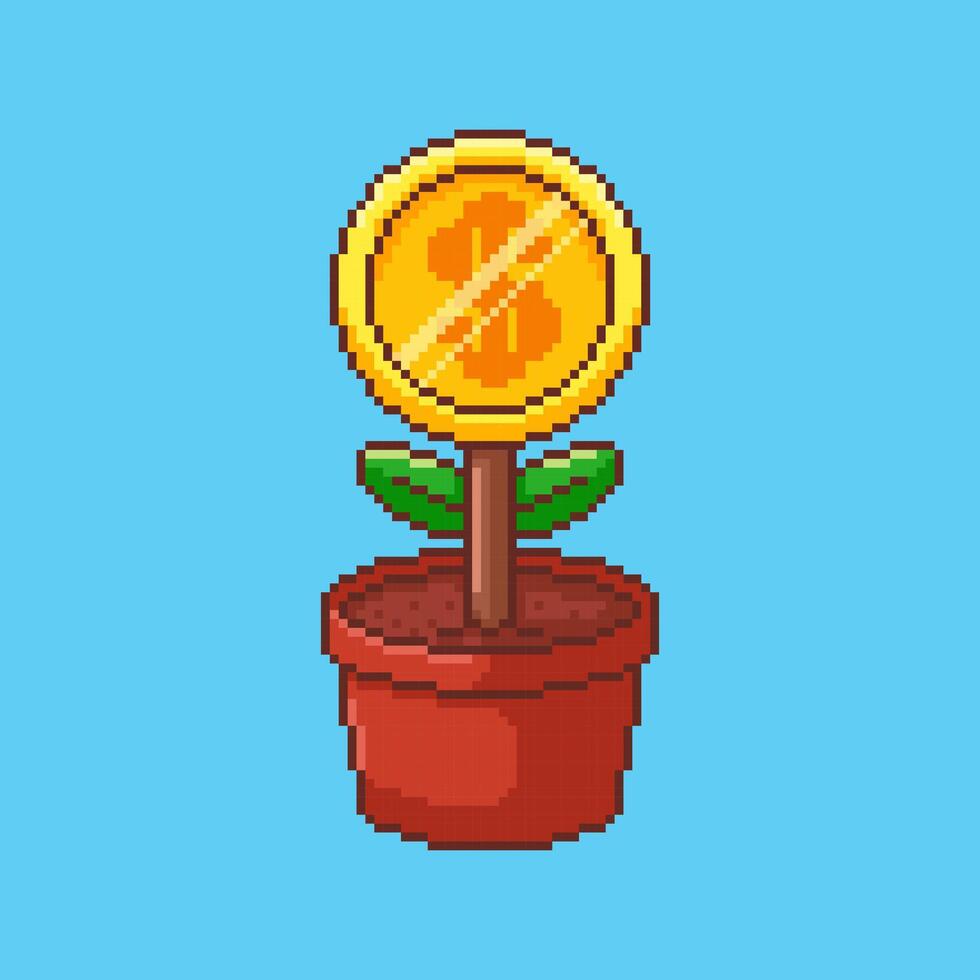 Pixel art Money Plant game asset design vector