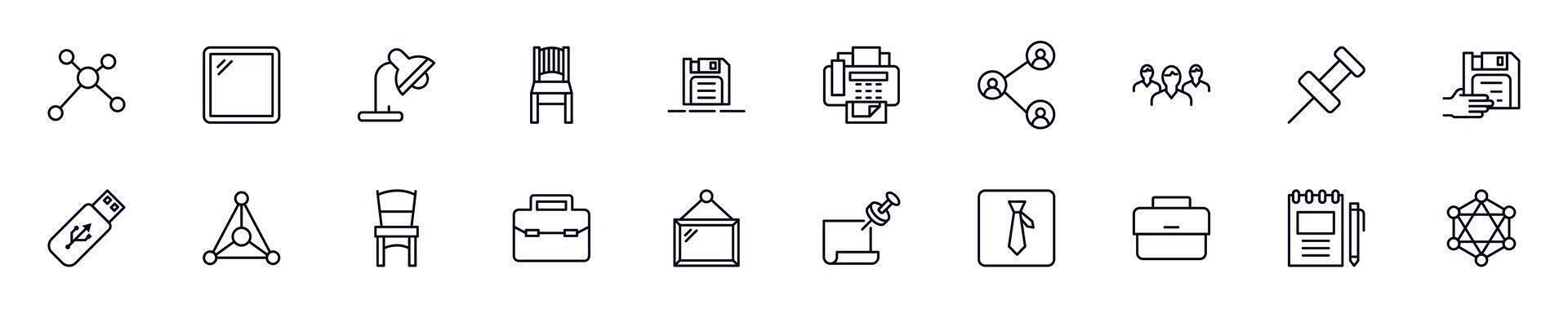 Office line icons pack. Simple outline sign and editable stroke for web sites, articles, books, apps vector