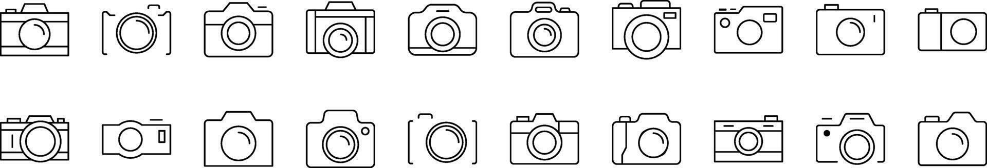 Set of Line Icons of Photo Camera. Editable Stroke. Minimalistic Linear Pictogram for Design of Cards, Apps, Banners, Posts vector