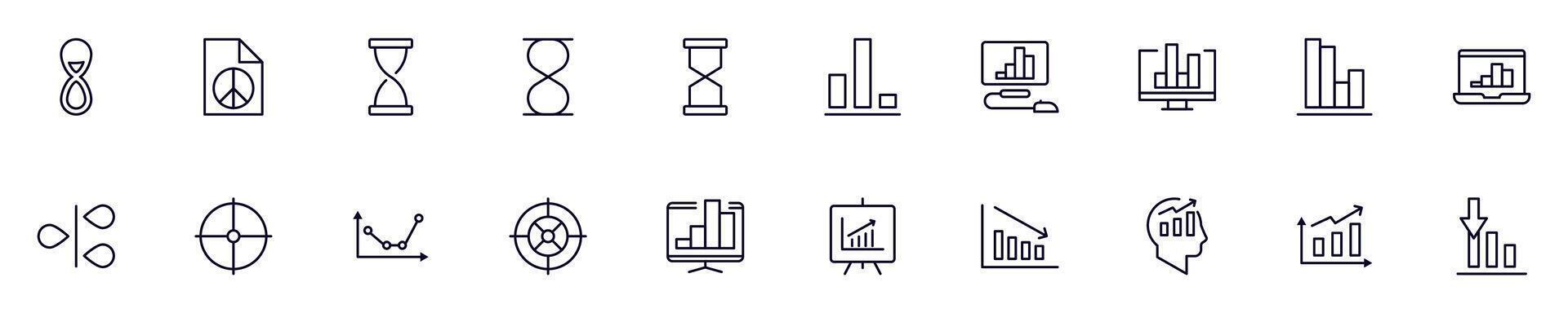 Business and analytics outline icons bundle. Editable stroke. Simple linear illustration for web sites, newspapers, articles book vector