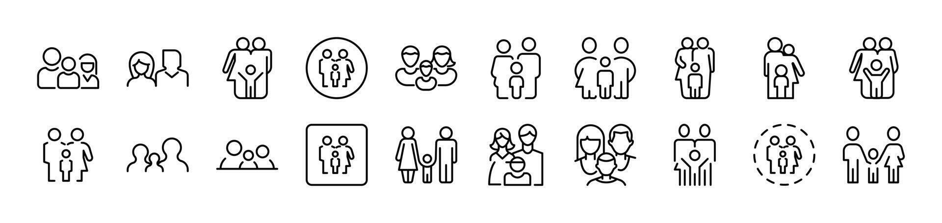Family Thin Icons Collection. Editable Stroke. Suitable for Web Sites, Books, Cards, Apps vector