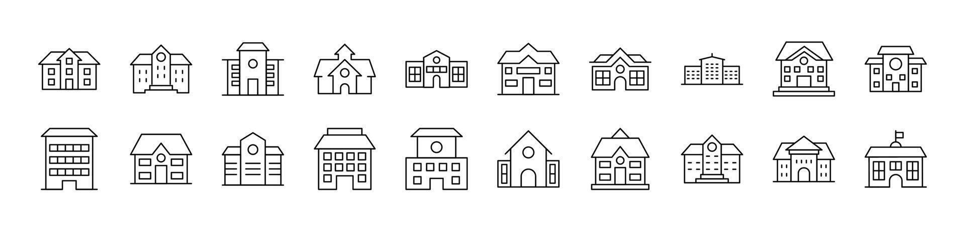 Building Outline Simple Linear Image Collection. Editable Stroke. Suitable for Web Sites, Books, Cards, Apps vector