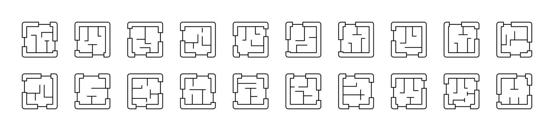 Floor Plan Collection of Thin Icons. Editable Stroke. Suitable for Web Sites, Books, Cards, Apps vector