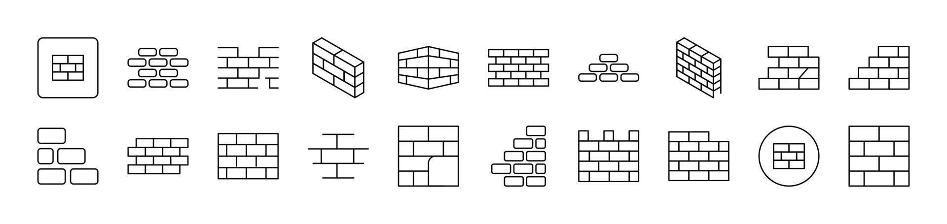 Brick Wall Pack of Thin Icons. Editable Stroke. Suitable for Web Sites, Books, Cards, Apps vector