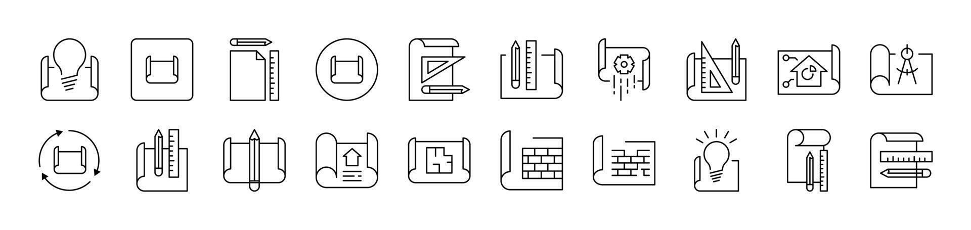 Drafts and Drawings Collection of Thin Icons. Editable Stroke. Suitable for Web Sites, Books, Cards, Apps vector