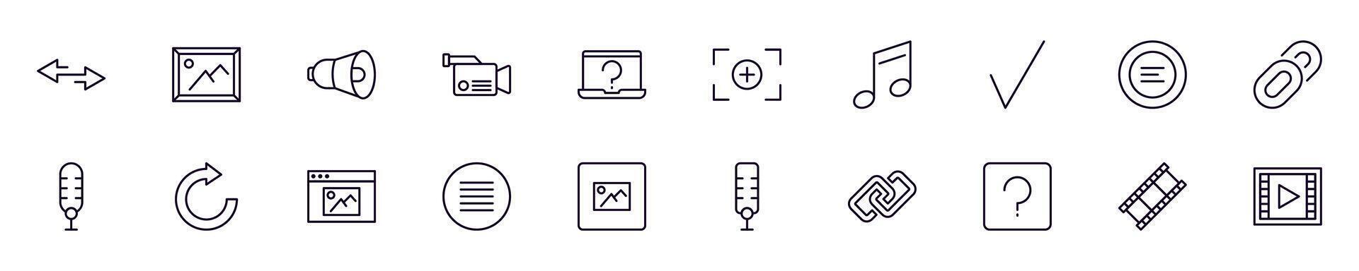 Essential signs for interface thin signs collection. Simple linear illustration for stores, shops, banners, design. Editable stroke vector