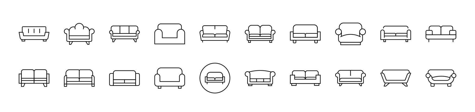 Sofa Simple Isolated Line Icons Collection. Editable Stroke. Suitable for Web Sites, Books, Cards, Apps vector
