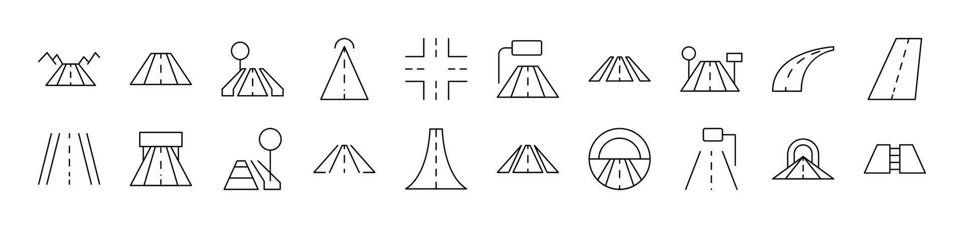 Road Outline Simple Linear Image Collection. Editable Stroke. Suitable for Web Sites, Books, Cards, Apps vector
