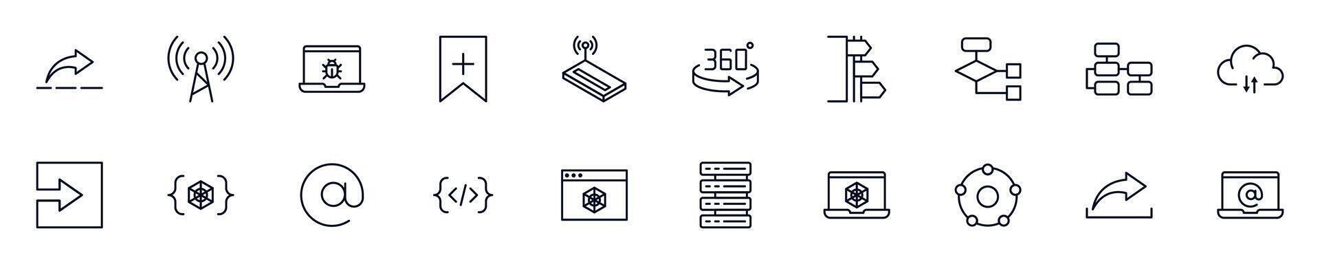 Web and internet outline signs drawn with thin Line. Simple linear illustrations for stores, shops, banners, design vector