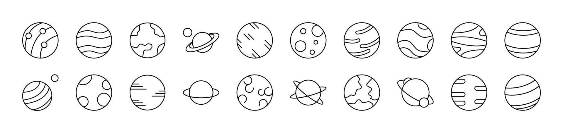 Planets and Celestial Bodies Set of Thin Icons. Editable Stroke. Suitable for Web Sites, Books, Cards, Apps vector