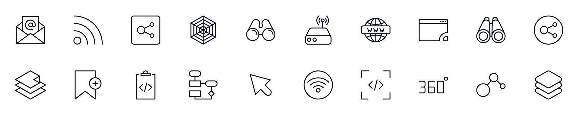 Set of symbols of web and internet. Editable stroke. Simple outline signs that perfect for banners, infographics, web sites vector