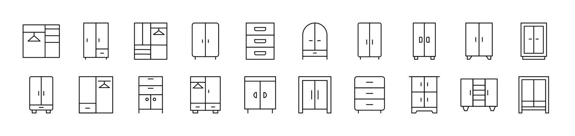 Closet Furniture Outline Simple Linear Image Collection. Editable Stroke. Suitable for Web Sites, Books, Cards, Apps vector