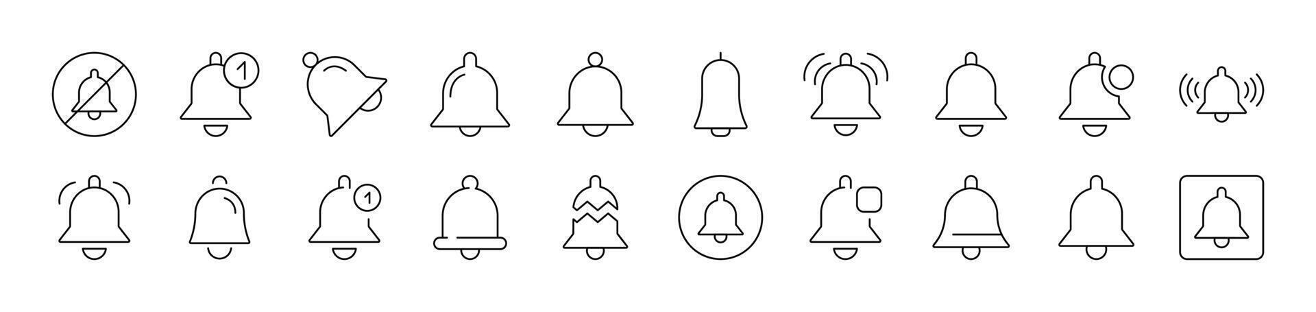 Bell as Ring and Notification Thin Icons Collection. Editable Stroke. Suitable for Web Sites, Books, Cards, Apps vector