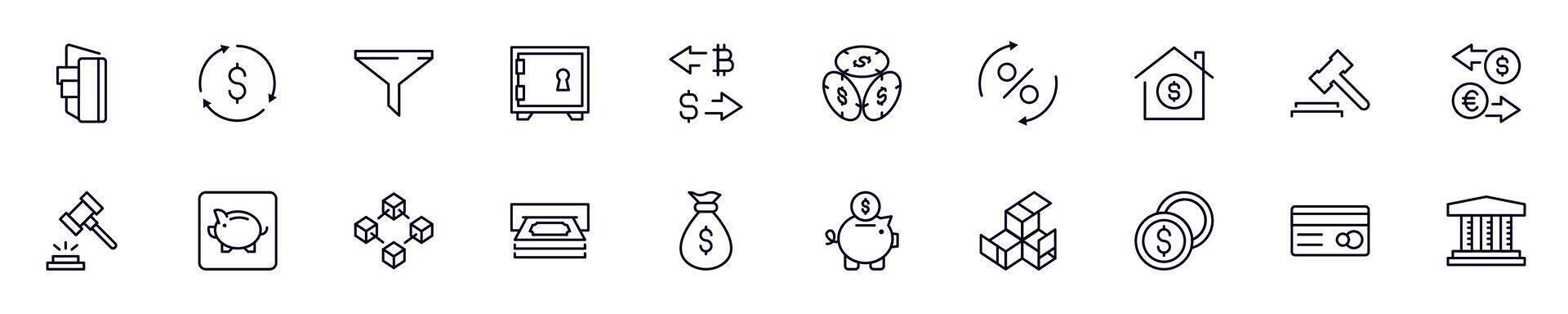 Collections of line icons of money, finance, economy. Simple linear illustration that perfect for web banners, social networks, articles, infographics vector