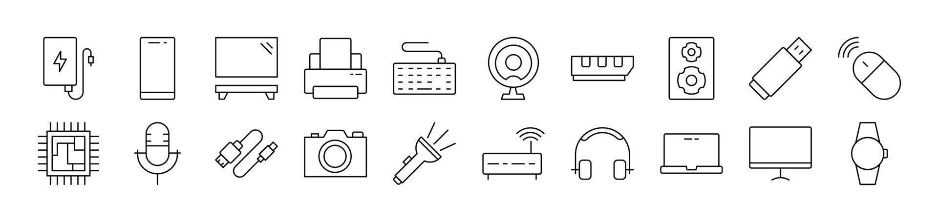 Microphone, USB Cable, Camera, Chip etc Outline Picture Collection. Editable Stroke. Perfect for Infographics, Articles, Books, Flyers, Banners vector