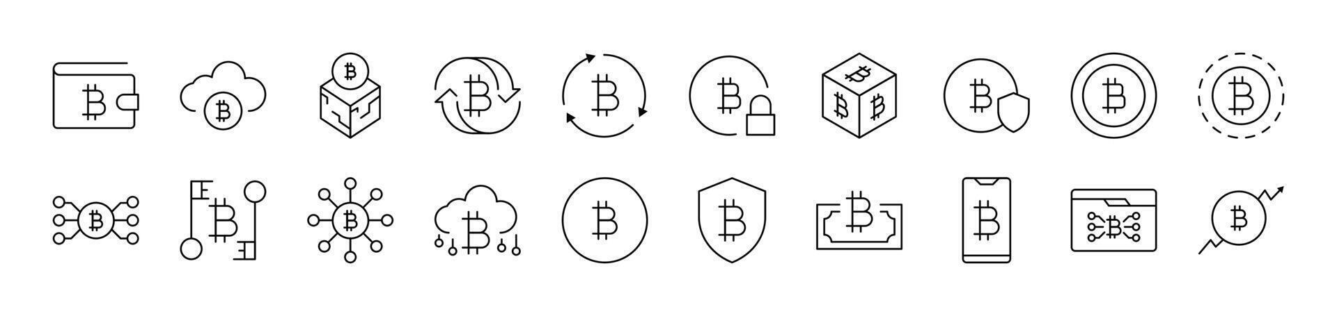 Cryptocurrency Simple Icon Collection. Editable Stroke. Perfect for Infographics, Articles, Books, Flyers, Banners vector