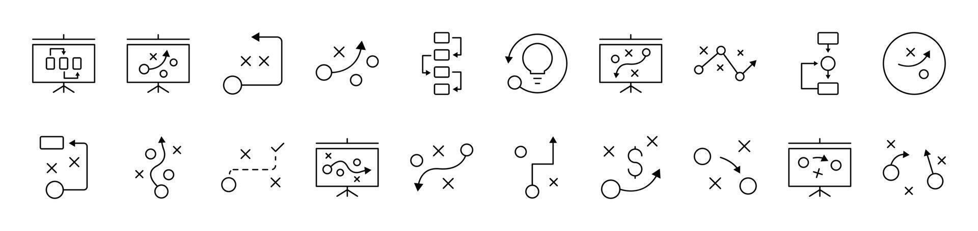 Algorithm, Scheme and Infographics Simple Icon Collection. Editable Stroke. Perfect for Infographics, Articles, Books, Flyers, Banners vector