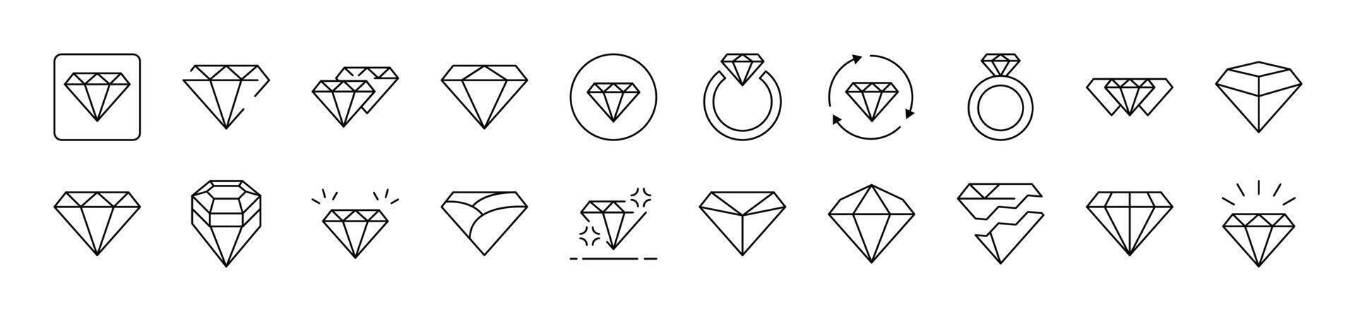 Diamond Gem Outline Icon Collection. Editable Stroke. Perfect for Infographics, Articles, Books, Flyers, Banners vector