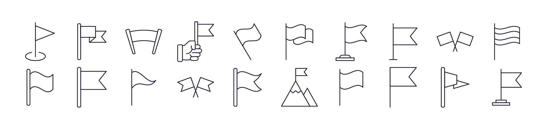Collection of Flag Drawn with Thin Line for apps, web sites, banners, infographics and other types of design vector