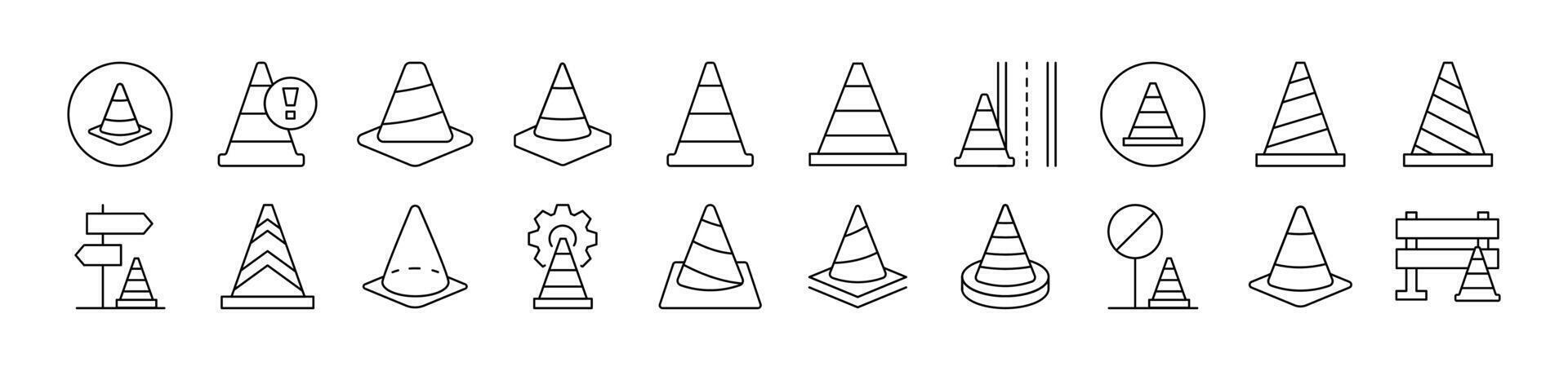 Traffic Cone Outline Picture Collection. Editable Stroke. Perfect for Infographics, Articles, Books, Flyers, Banners vector