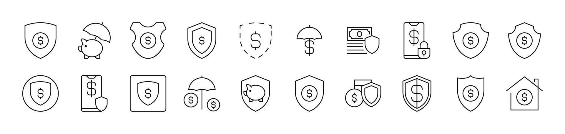 Money by Shield Line Icon Collection. Editable Stroke. Perfect for Infographics, Articles, Books, Flyers, Banners vector