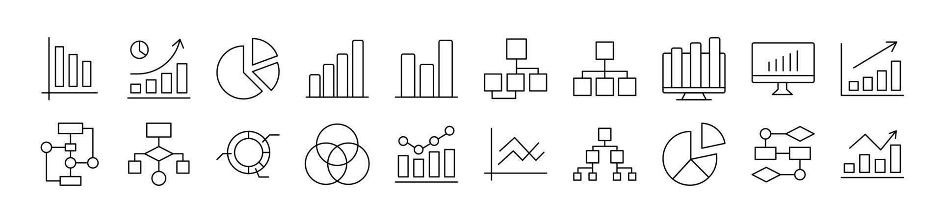 Diagrams, Pie Charts, Progress Bars Outline Image Collection. Editable Stroke. Perfect for Infographics, Articles, Books, Flyers, Banners vector