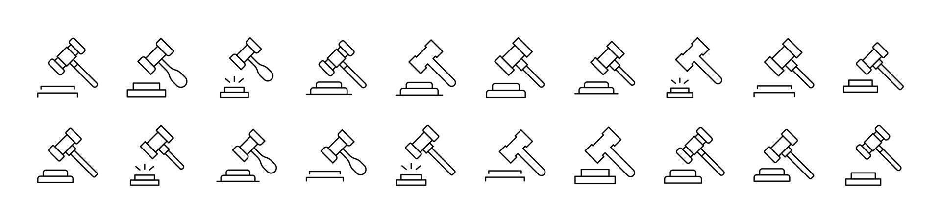 Judicial Gavel Outline Image Collection. Editable Stroke. Perfect for Infographics, Articles, Books, Flyers, Banners vector