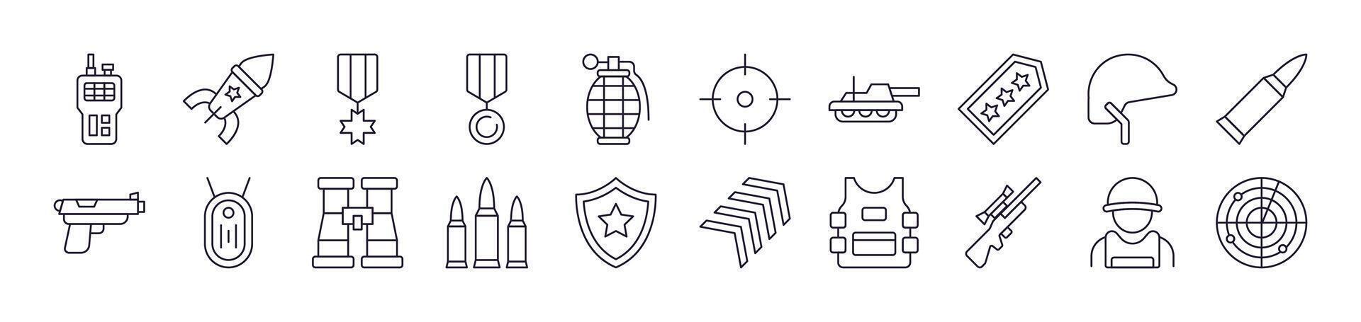 Army and Military Line Icon Collection. Editable Stroke. Perfect for Infographics, Articles, Books, Flyers, Banners vector