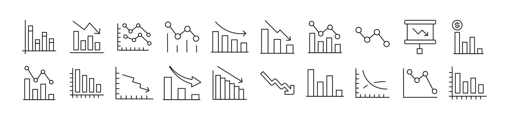 Collection of Images of Arrow Down by Progress Bar Drawn with Thin Line for apps, web sites, banners, infographics and other types of design vector