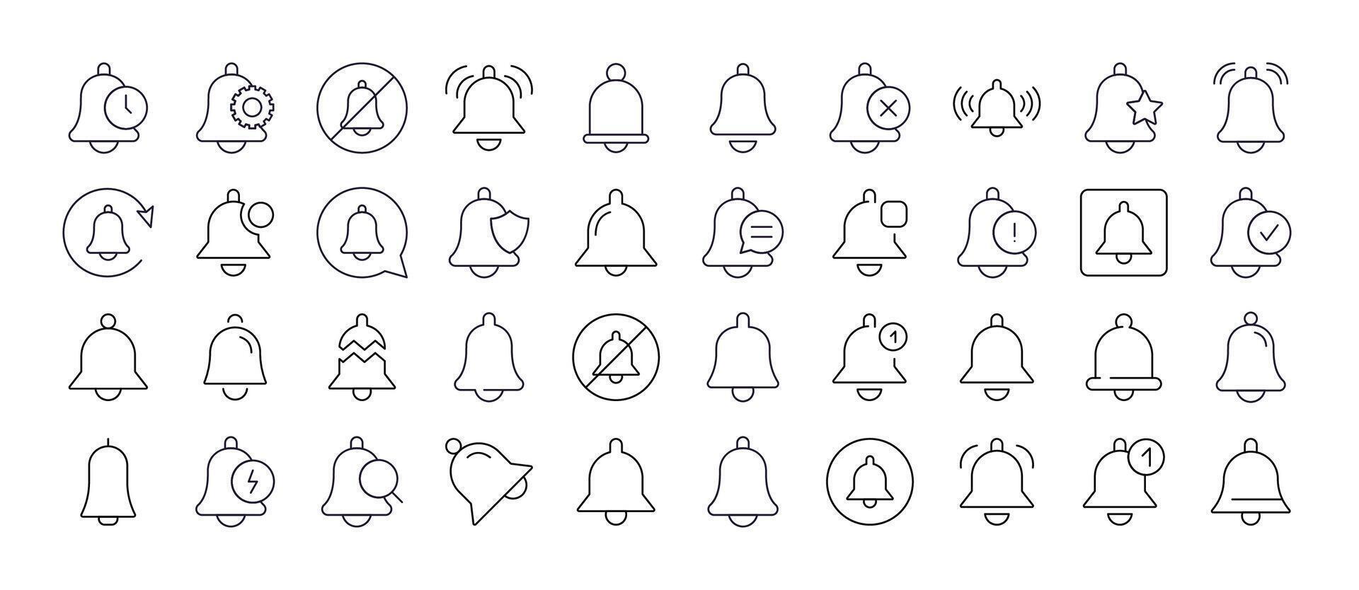 Bell with Items Set of Thin Icons. Editable Stroke. Suitable for Web Sites, Books, Cards, Apps vector