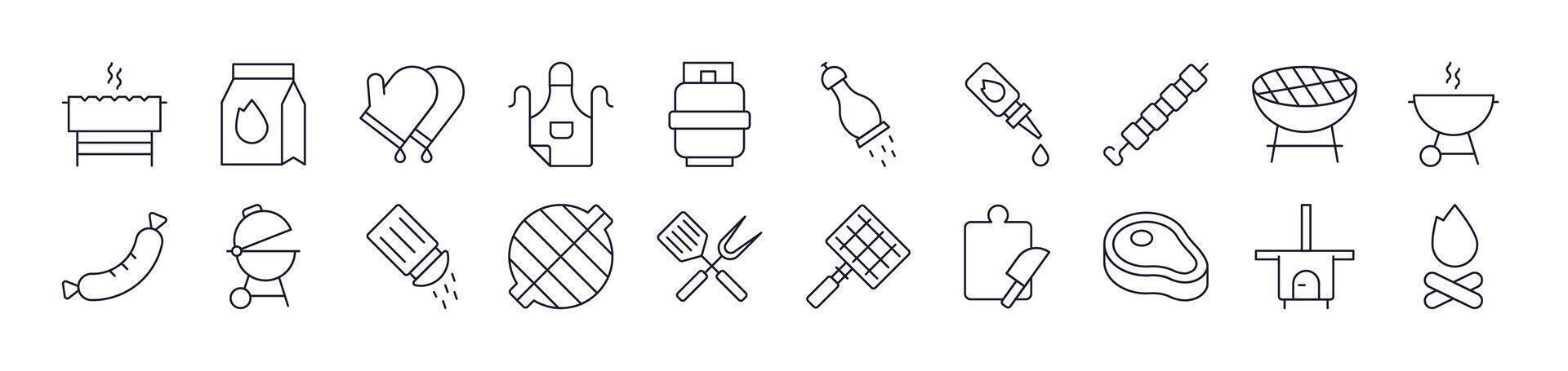 Barbeque Picnic Outline Icon Collection. Editable Stroke. Perfect for Infographics, Articles, Books, Flyers, Banners vector