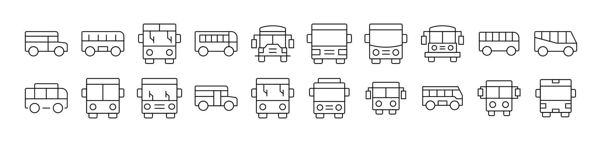 Bus Outline Image Collection. Editable Stroke. Perfect for Infographics, Articles, Books, Flyers, Banners vector