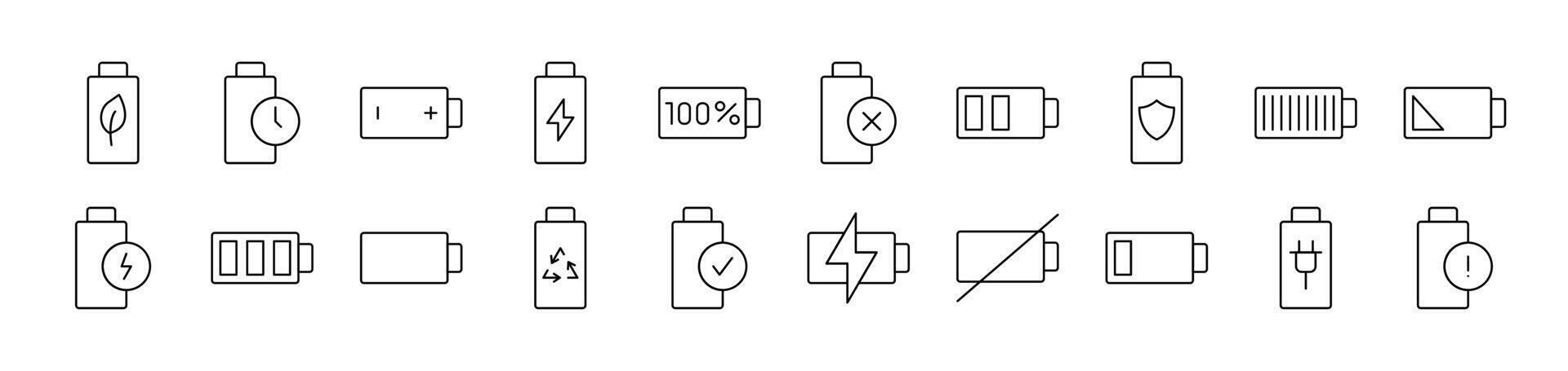 Batteries Line Icon Collection. Editable Stroke. Perfect for Infographics, Articles, Books, Flyers, Banners vector