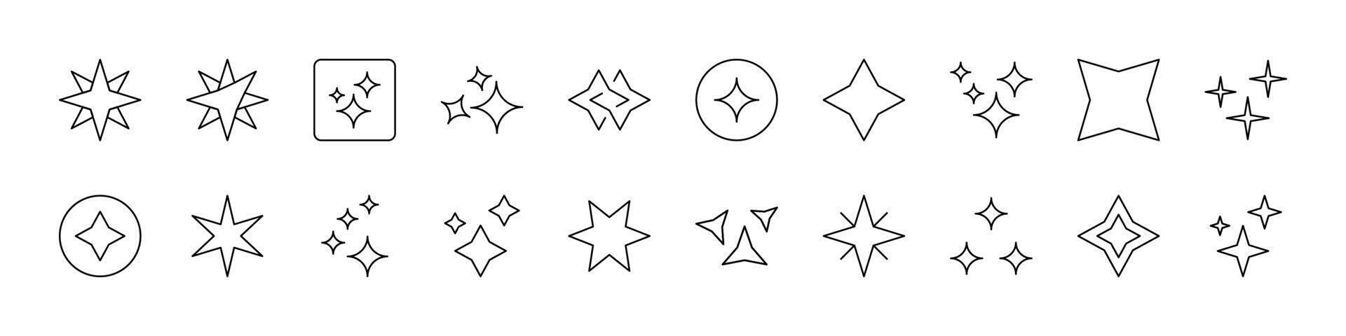 Sparkles and Stars Simple Isolated Line Icons Collection. Editable Stroke. Suitable for Web Sites, Books, Cards, Apps vector