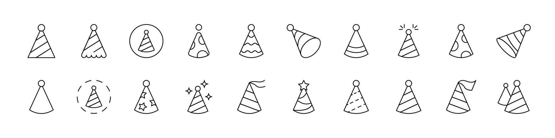 Party Hat Set of Thin Icons. Editable Stroke. Suitable for Web Sites, Books, Cards, Apps vector