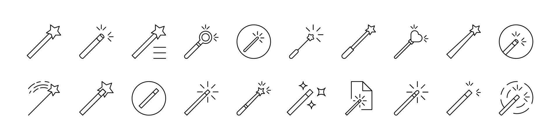 Magic Wand Thin Icons Collection. Editable Stroke. Suitable for Web Sites, Books, Cards, Apps vector