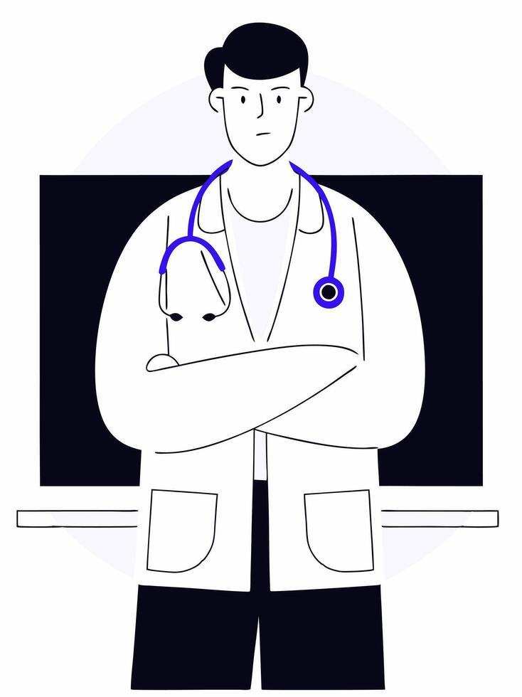 A doctor in a hospital image. Flat style. vector