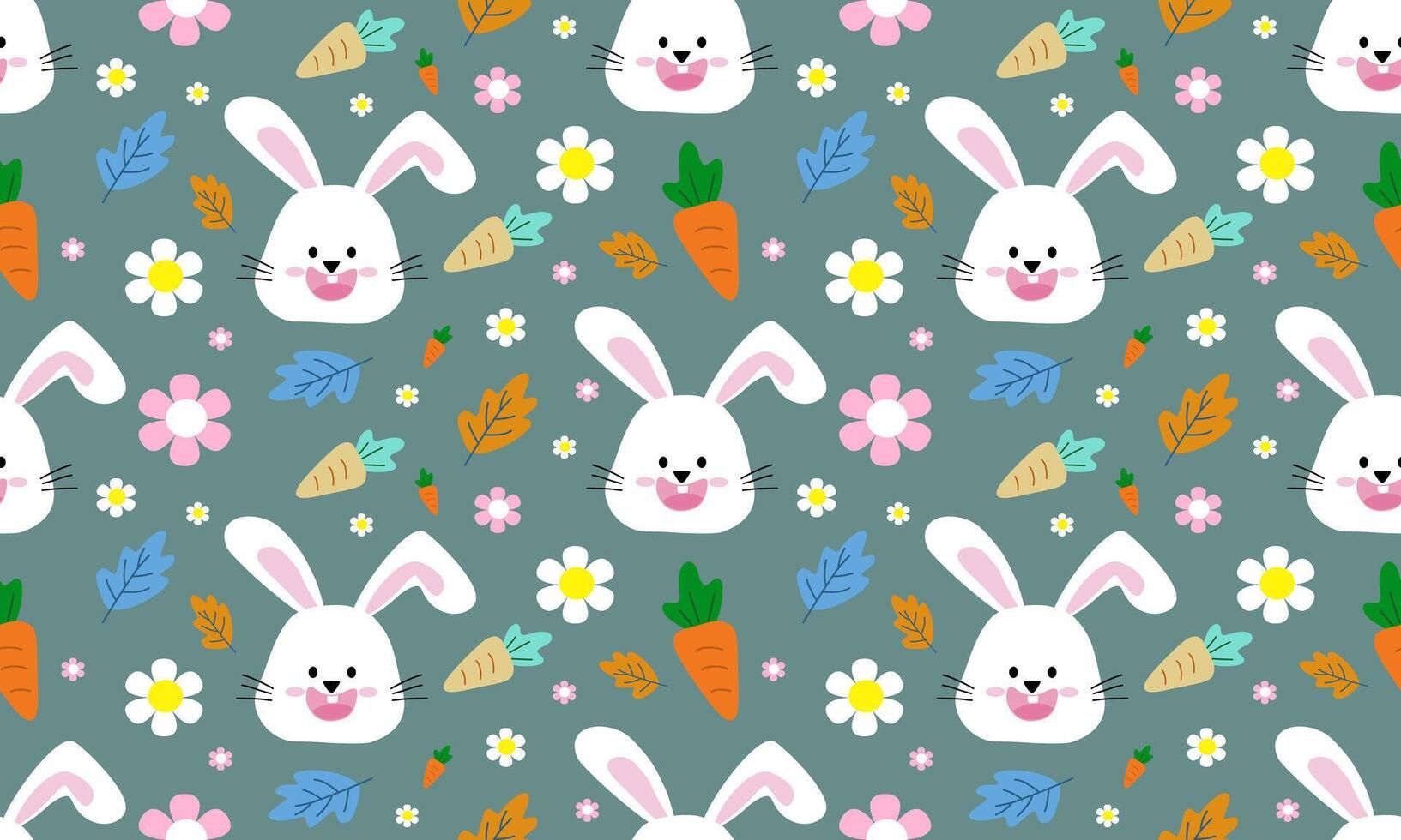 a fabric pattern composed of cute bunny,carrot and flowers with green background designs vector