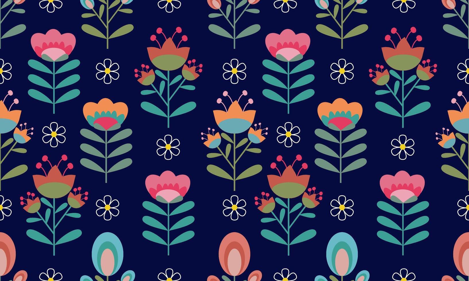 a fabric pattern composed geometric of colorful flower with dark blue background designs vector