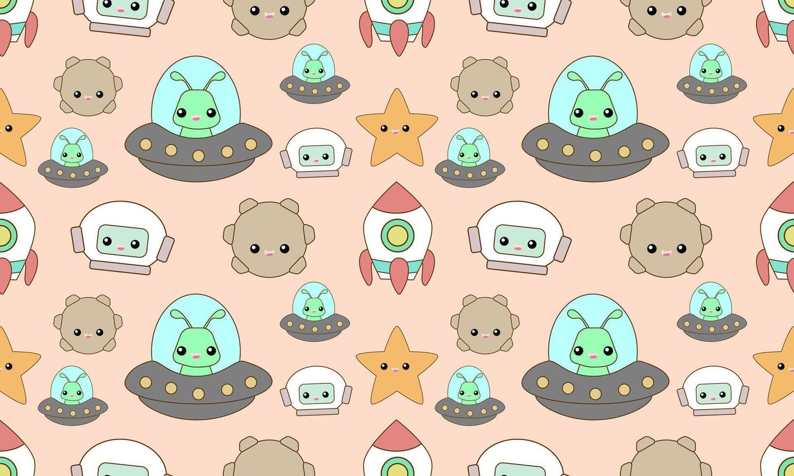 a fabric pattern composed of cute robot with light orange background designs vector