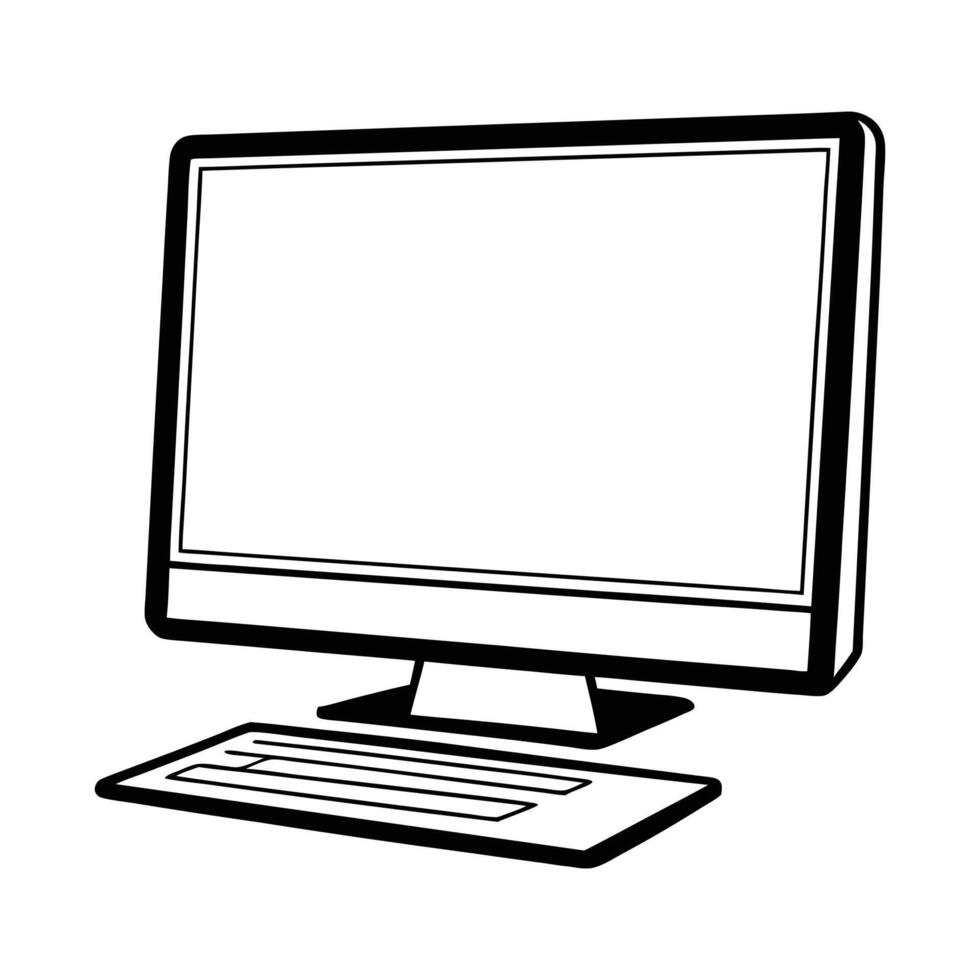 Simple Line Art Illustration of a Desktop Computer vector