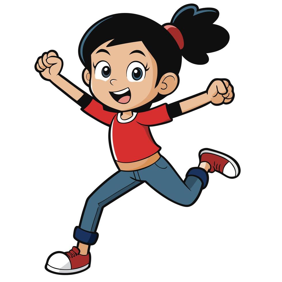 Happy girl running cartoon vector