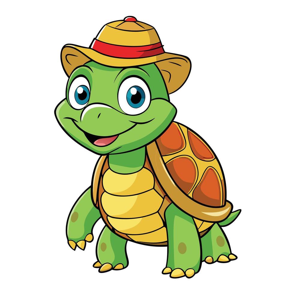 Cute turtle cartoon character wearing summer hat vector