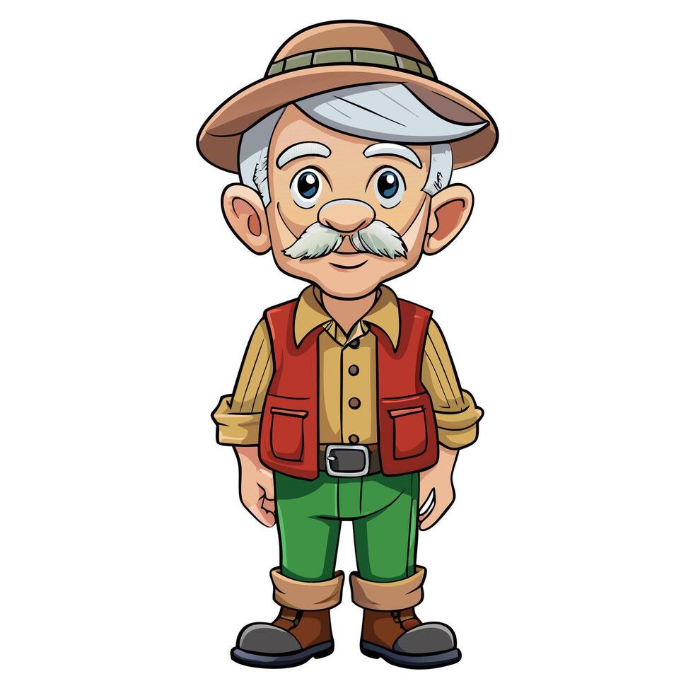 A cartoon of an old man with a jacket and a hat vector