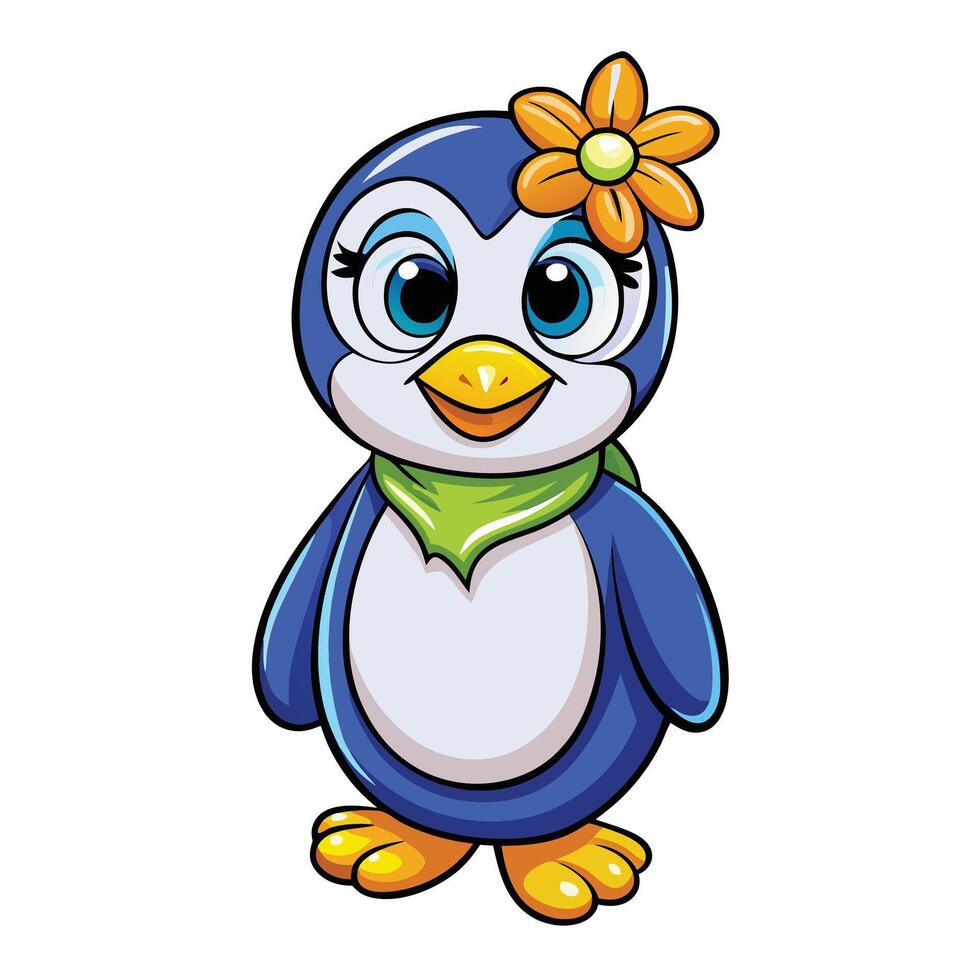 Adorable penguin with wreath floral on head vector