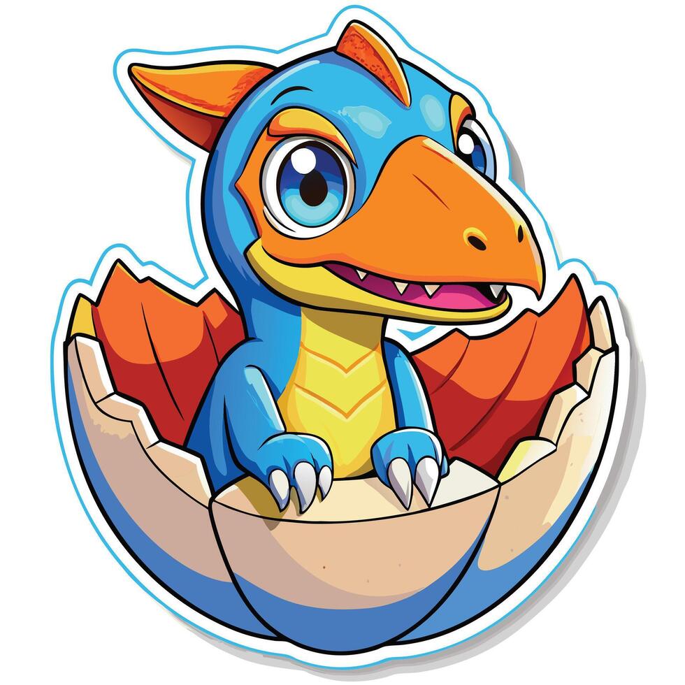 Funny baby dinosaur Triceratops in the egg shell. Dinosaur hatches from an egg. vector