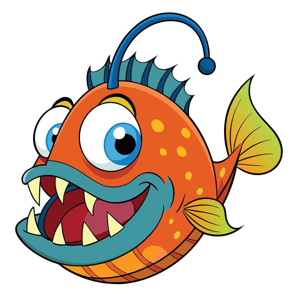 Anglerfish fish cartoon sticker vector