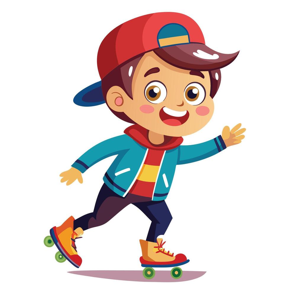 A young boy rollerskating vector