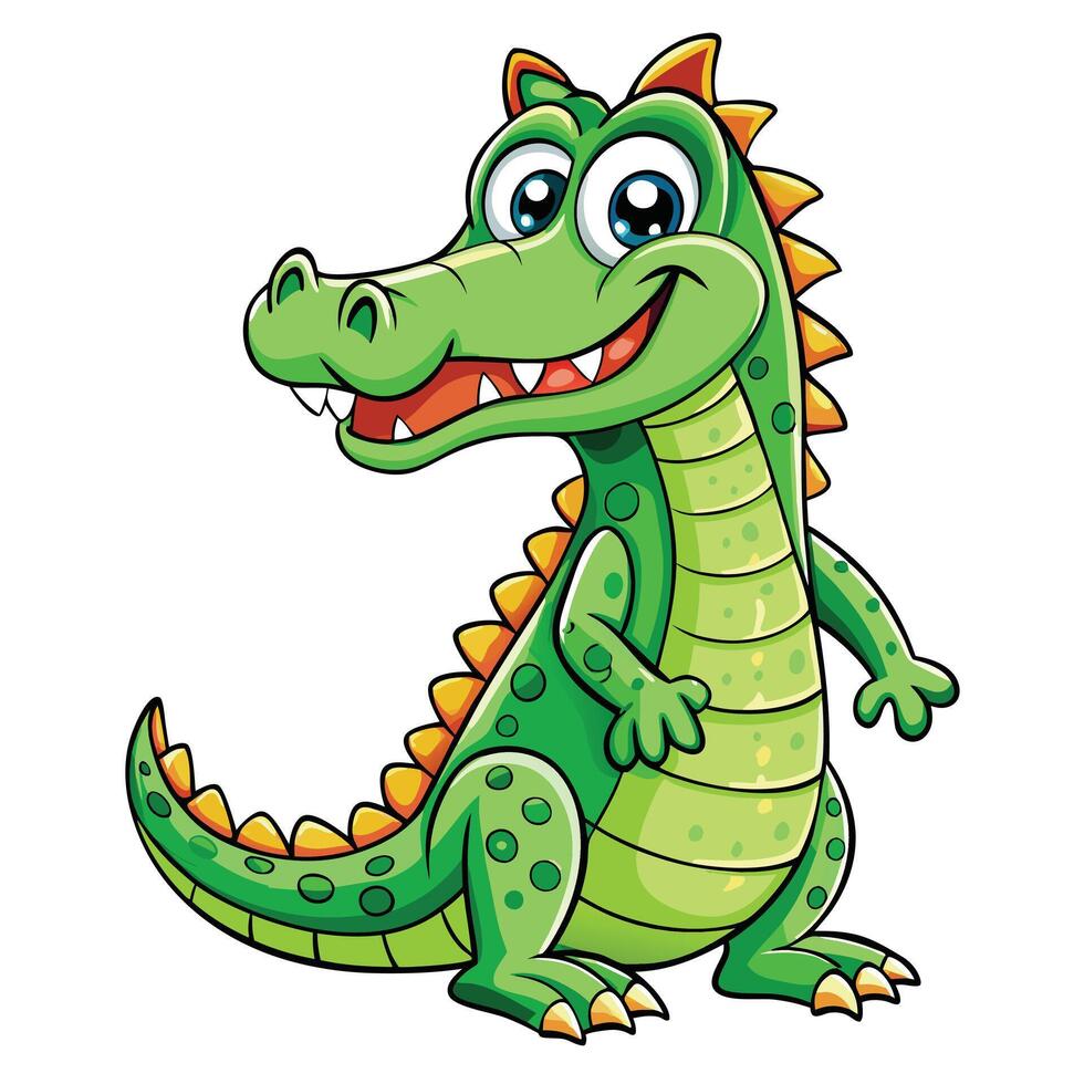 A cartoon green crocodile with a blue eyes and a white background vector