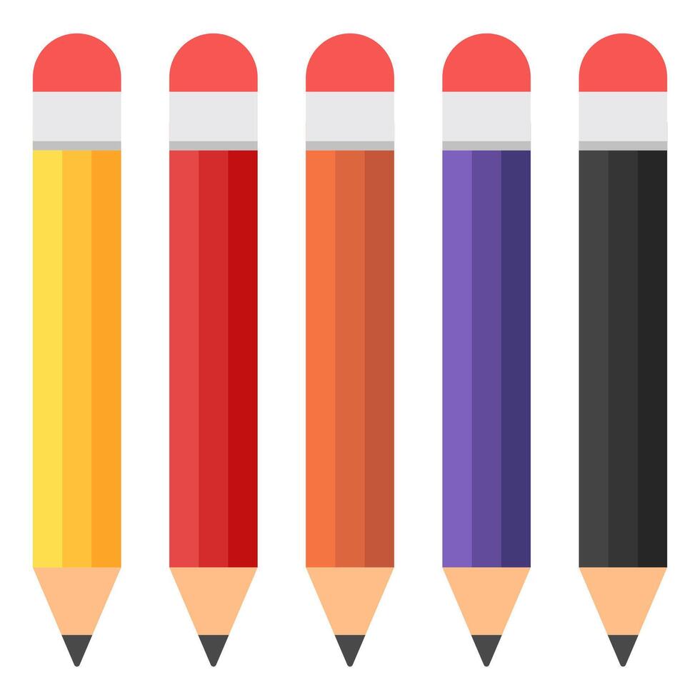 Pencil flat icon set isolated on white background. vector